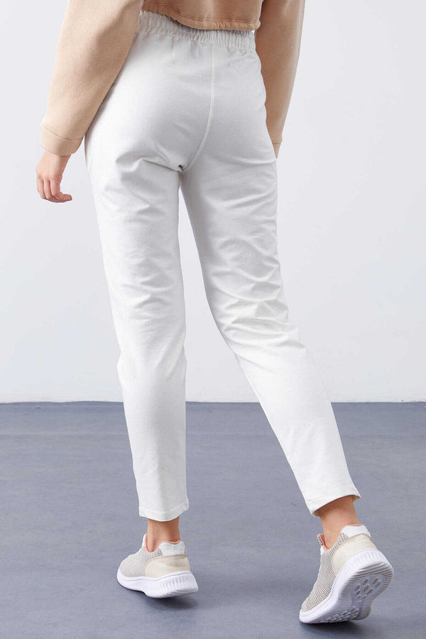 Tommylife Toptan Ekru Yüksek Bel Jogger Rahat Form Dar Paça Kadın Eşofman Alt - 94566
