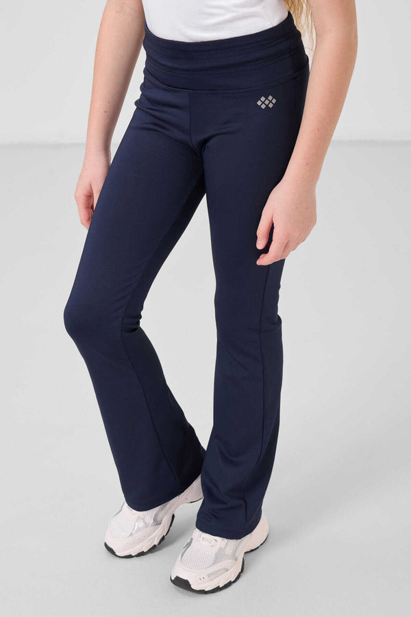 Tommylife Toptan Esnek Standart Fit Basic Performans İspanyol Paça Kız Çocuk Tayt 75193 İndigo