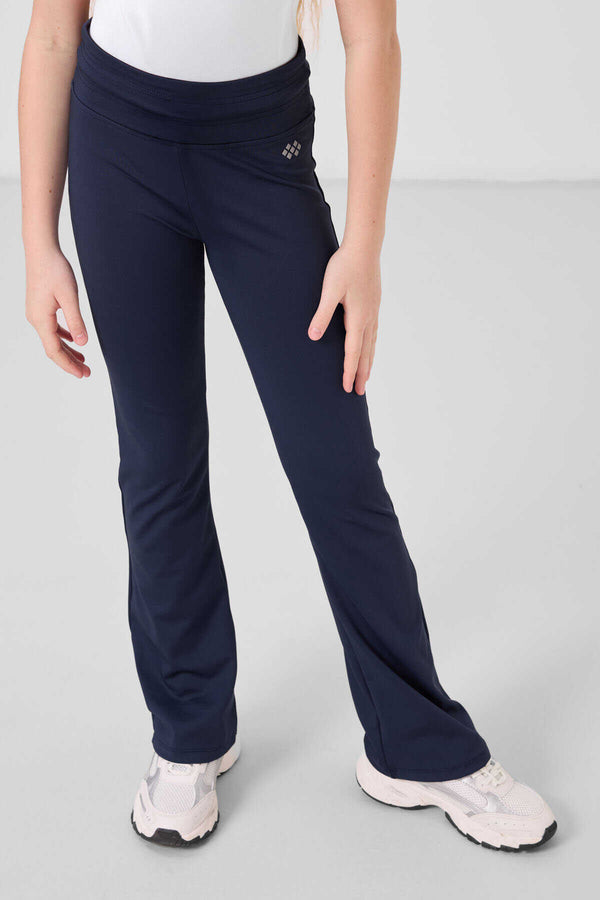 Tommylife Toptan Esnek Standart Fit Basic Performans İspanyol Paça Kız Çocuk Tayt 75193 İndigo