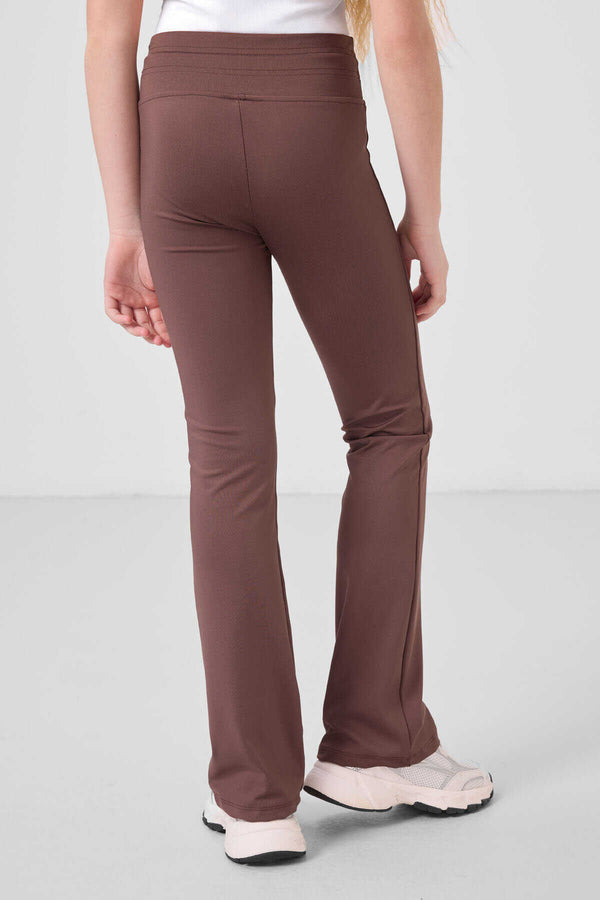 Tommylife Toptan Esnek Standart Fit Basic Performans İspanyol Paça Kız Çocuk Tayt 75193 Kahverengi