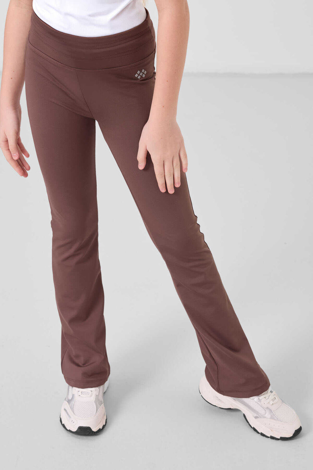 Tommylife Toptan Esnek Standart Fit Basic Performans İspanyol Paça Kız Çocuk Tayt 75193 Kahverengi