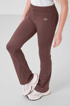 Tommylife Toptan Esnek Standart Fit Basic Performans İspanyol Paça Kız Çocuk Tayt 75193 Kahverengi