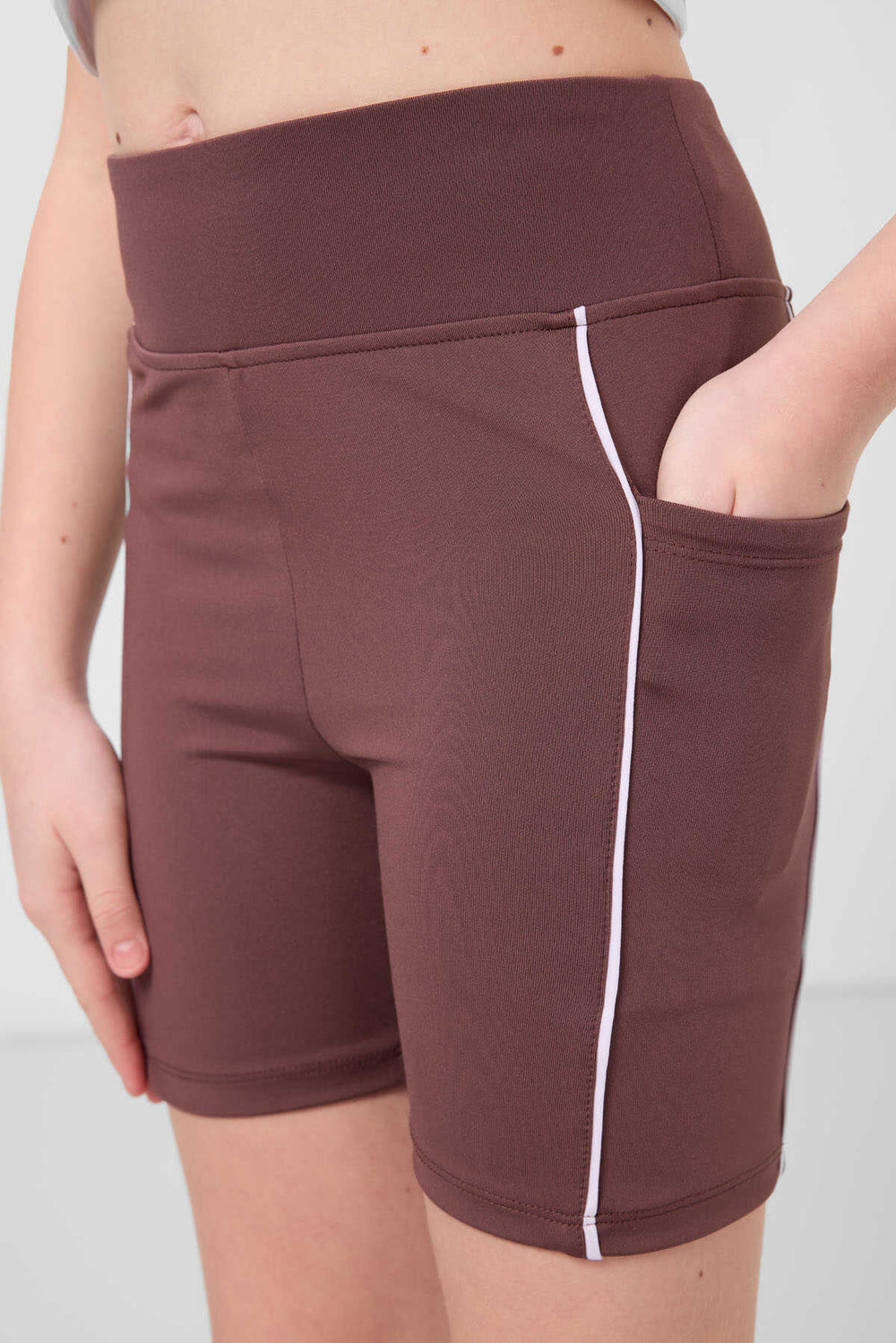 Tommylife Toptan Esnek Standart Fit Basic Performans Kız Çocuk Tayt 75189 Kahverengi