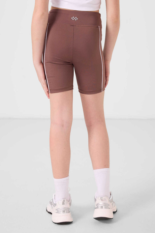 Tommylife Toptan Esnek Standart Fit Basic Performans Kız Çocuk Tayt 75189 Kahverengi