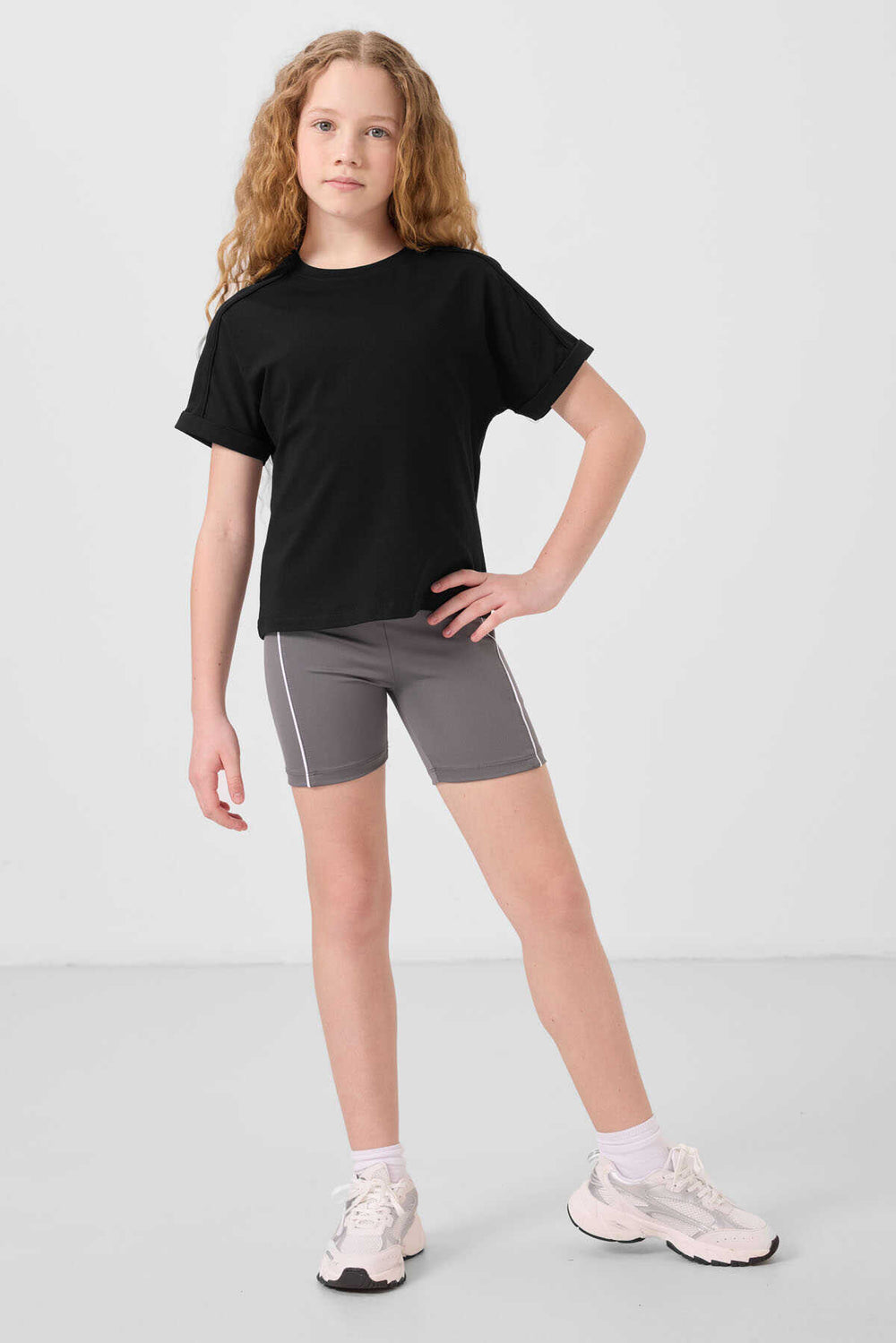 Tommylife Toptan Esnek Standart Fit Basic Performans Kız Çocuk Tayt 75189 Koyu Gri