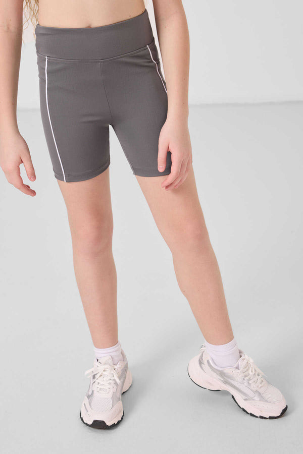 Tommylife Toptan Esnek Standart Fit Basic Performans Kız Çocuk Tayt 75189 Koyu Gri