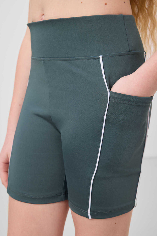 Tommylife Toptan Esnek Standart Fit Basic Performans Kız Çocuk Tayt 75189 Orman Yeşili