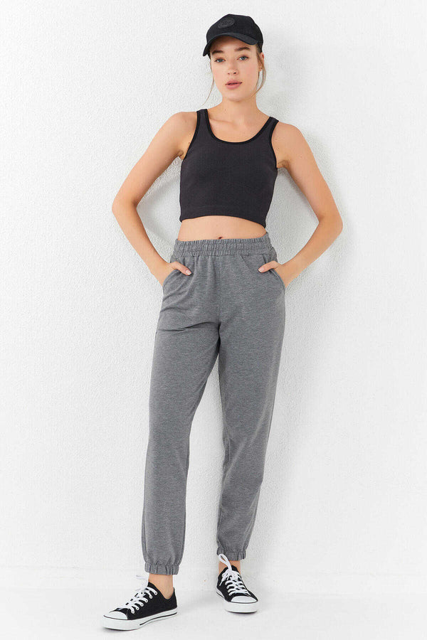 Tommylife Toptan Füme Basic Sıfır Kol Dar Kalıp U Yaka Kadın Crop Top Atlet - 97160
