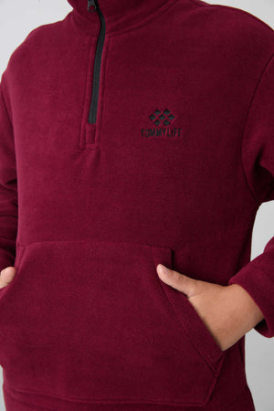Tommylife Toptan Garson Boy Dik Yaka Erkek Çocuk Polar Eşofman Takımı 11218 Erguvan