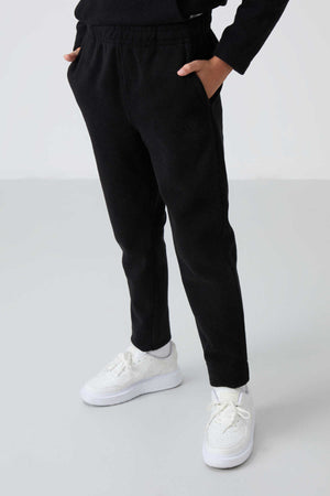 Tommylife Toptan Garson Boy Dik Yaka Erkek Çocuk Polar Eşofman Takımı 11218 Siyah