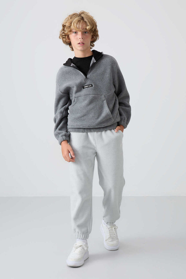 Tommylife Toptan Garson Boy Jogger Standart Kalıp Erkek Çocuk Polar Eşofman Alt 11220 Taş