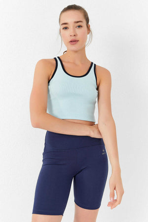 Tommylife Toptan Gök Mavi Basic Sıfır Kol Dar Kalıp U Yaka Kadın Crop Top Atlet - 97162