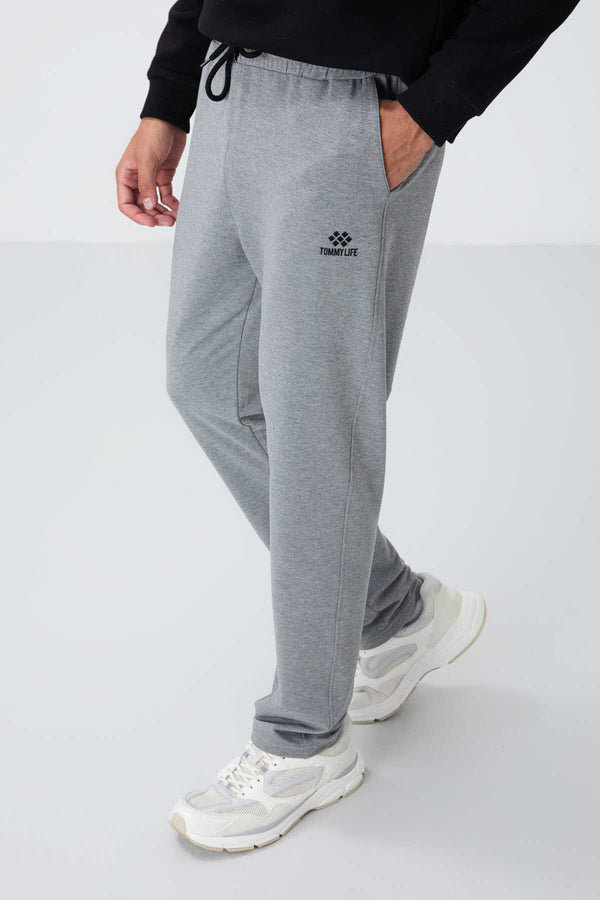Tommylife Toptan Gri Melanj Bağcıklı Cepli Standart Kalıp Klasik Paça Erkek Eşofman Alt - 84682