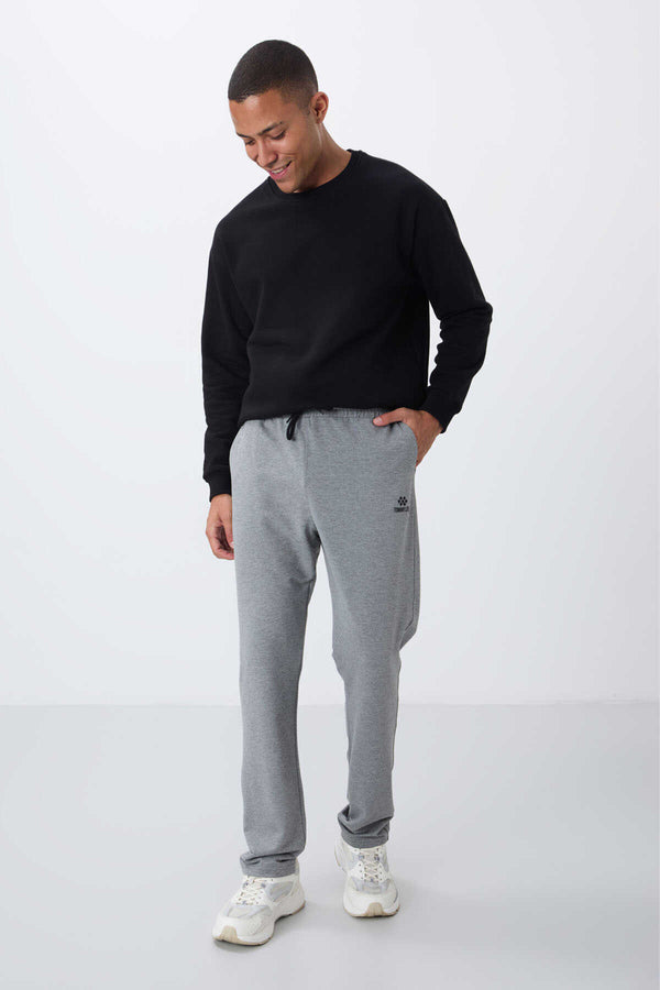 Pantaloni de trening bărbătești gri melanj cu șnur și buzunar, croială standard, model clasic, Tommylife Wholesale - 84682