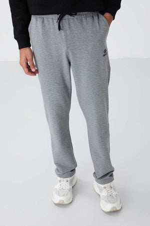 Tommylife Toptan Gri Melanj Bağcıklı Cepli Standart Kalıp Klasik Paça Erkek Eşofman Alt - 84682