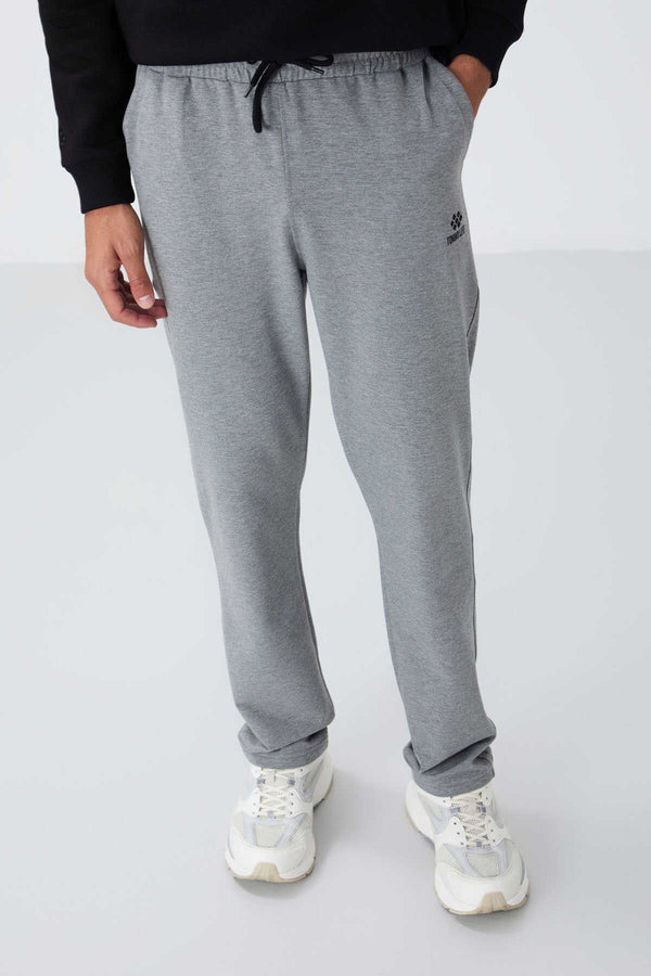 Tommylife Toptan Gri Melanj Bağcıklı Cepli Standart Kalıp Klasik Paça Erkek Eşofman Alt - 84682