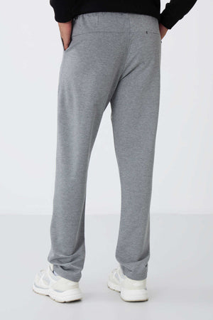 Pantaloni de trening bărbătești gri melanj cu șnur și buzunar, croială standard, model clasic, Tommylife Wholesale - 84682