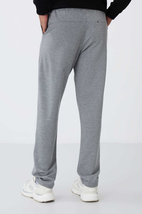 Pantaloni de trening bărbătești gri melanj cu șnur și buzunar, croială standard, model clasic, Tommylife Wholesale - 84682