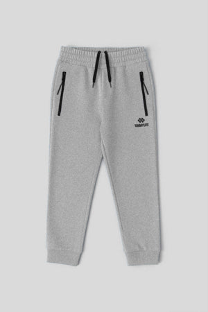 Pantaloni de trening Tommylife Wholesale Gri Melange Basic pentru băieți, cu buzunare cu fermoar și șnur în talie - 10798
