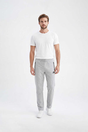Pantaloni de trening pentru bărbați, mărime mare, cu fermoar, gri melanj, Tommylife Wholesale - 84508