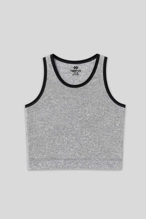 Tommylife Toptan Gri Melanj Basic Sıfır Kol Dar Kalıp U Yaka Kadın Crop Top - 97160