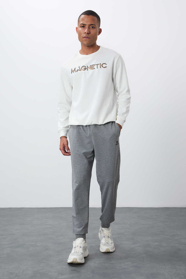 Tommylife Toptan Gri Melanj Klasik Cepli Standart Kalıp Manşetli Erkek Eşofman Alt - 84652