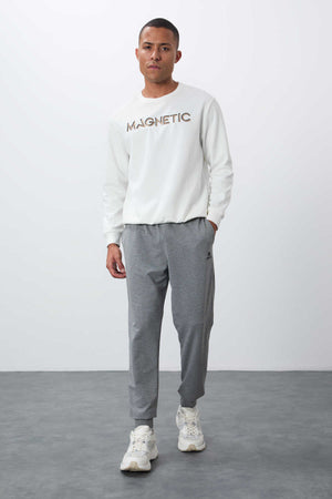 Pantaloni de trening bărbătești Tommylife Wholesale, gri melanj, clasici, cu buzunare, croială standard și manșete - 84652