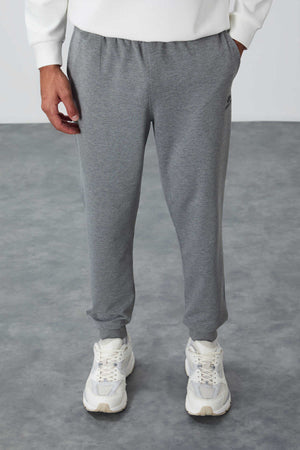 Tommylife Toptan Gri Melanj Klasik Cepli Standart Kalıp Manşetli Erkek Eşofman Alt - 84652