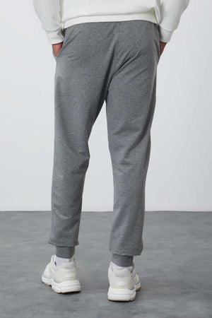 Tommylife Toptan Gri Melanj Klasik Cepli Standart Kalıp Manşetli Erkek Eşofman Alt - 84652