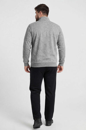 Tommylife Toptan Gri Melanj - Siyah Dik Yaka Klasik Paça Büyük Beden Erkek Eşofman Takım - 85176