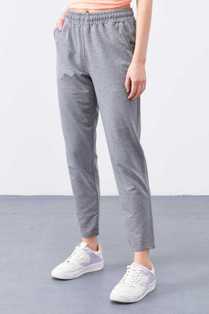 Pantaloni de trening Tommylife Wholesale, gri melanj, cu talie înaltă, croială confortabilă, slim fit, pentru femei - 94566