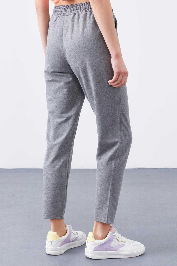 Tommylife Toptan Gri Melanj Yüksek Bel Jogger Rahat Form Dar Paça Kadın Eşofman Alt - 94566