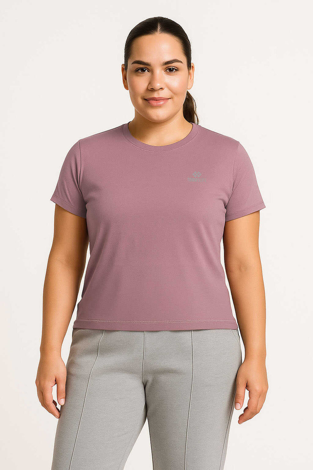 Tommylife Toptan Gül Kurusu O Yaka Basic Battal Büyük Beden Kadın T-Shirt - 97308