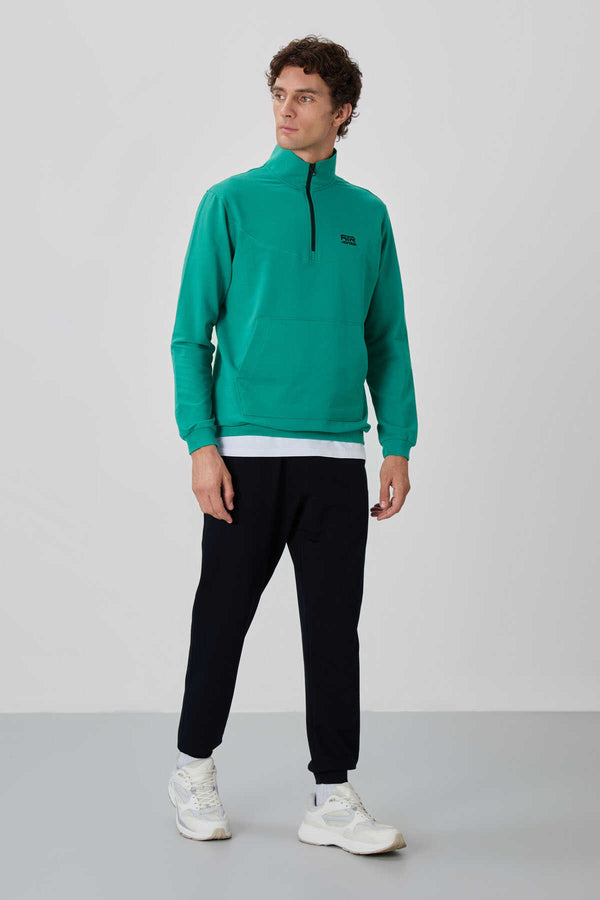 Tommylife Toptan Herbert Standart Kalıp Dik Yaka Erkek Eşofman Takım 85233 Deniz Yeşili - Lacivert
