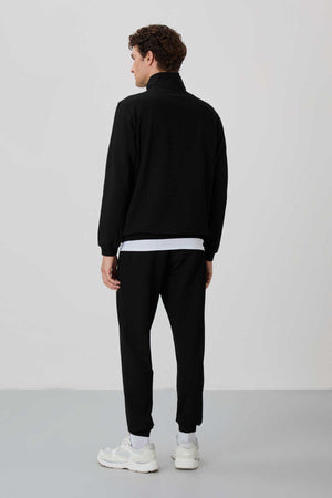 Tommylife Toptan Herbert Standart Kalıp Dik Yaka Erkek Eşofman Takım 85233 Siyah