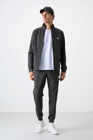 Tommylife Toptan Hugo Rahat Kalıp Jogger Erkek Eşofman Takım 85198 Antrasit Melanj
