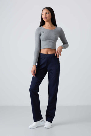 Pantaloni de trening Tommylife Wholesale Indigo pentru femei cu buzunare cu fermoar, croială confortabilă, model clasic pe picior - 94195