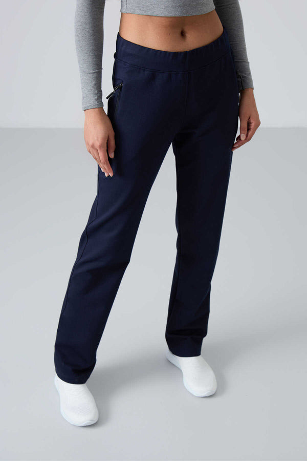 Tommylife Toptan İndigo Fermuar Cepli Rahat Form Klasik Paça Kadın Eşofman Alt - 94195
