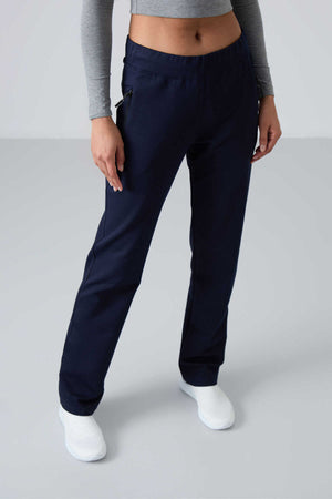 Pantaloni de trening Tommylife Wholesale Indigo pentru femei cu buzunare cu fermoar, croială confortabilă, model clasic pe picior - 94195