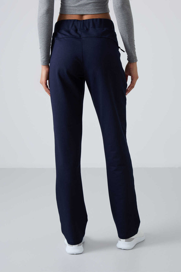 Pantaloni de trening Tommylife Wholesale Indigo pentru femei cu buzunare cu fermoar, croială confortabilă, model clasic pe picior - 94195