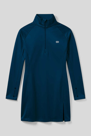Tommlife Toptan İndigo Yarım Fermuarlı Dik Yaka Standart Fit Kadın Sporcu Tunik  - 97309