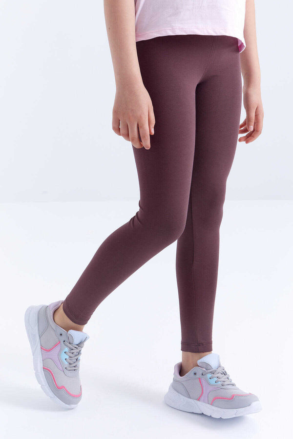 Tommylife Toptan Kahverengi Yüksek Bel Dar Paça Kız Çocuk Tayt  - 75047