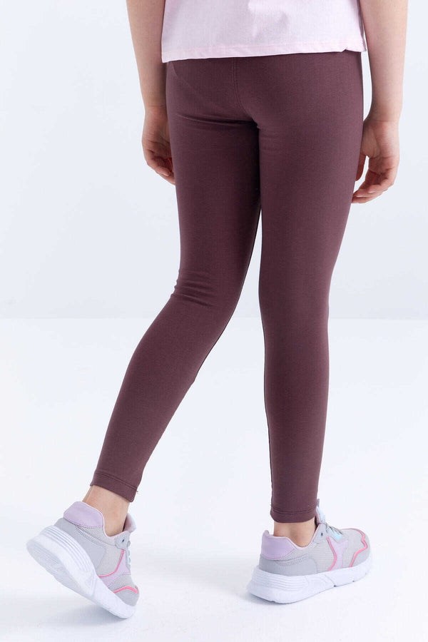 Tommylife Toptan Kahverengi Yüksek Bel Dar Paça Kız Çocuk Tayt  - 75047