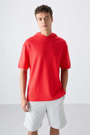 Tommylife Toptan Kapüşonlu Oversize Basic Erkek T-Shirt 88335 Fiesta