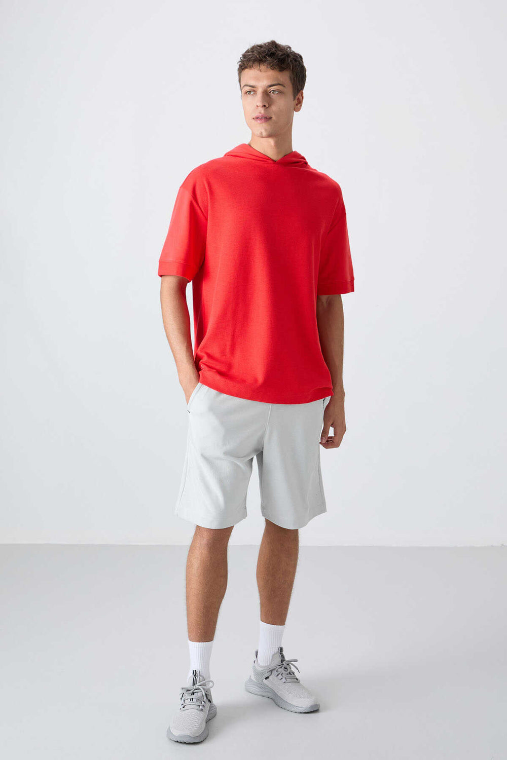 Tommylife Toptan Kapüşonlu Oversize Basic Erkek T-Shirt 88335 Fiesta