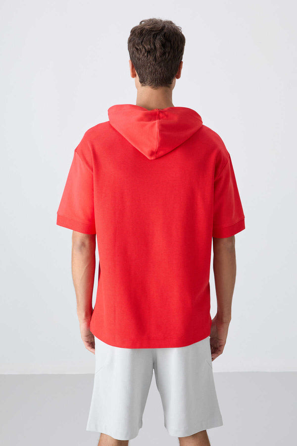 Tommylife Toptan Kapüşonlu Oversize Basic Erkek T-Shirt 88335 Fiesta