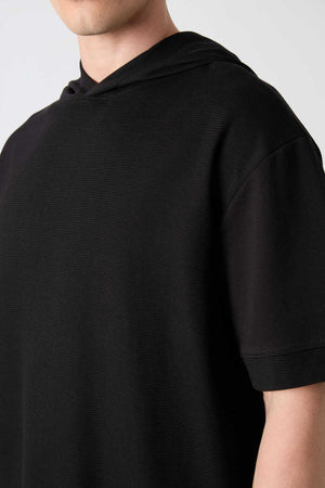 Tommylife Toptan Kapüşonlu Oversize Basic Erkek T-Shirt 88335 Siyah