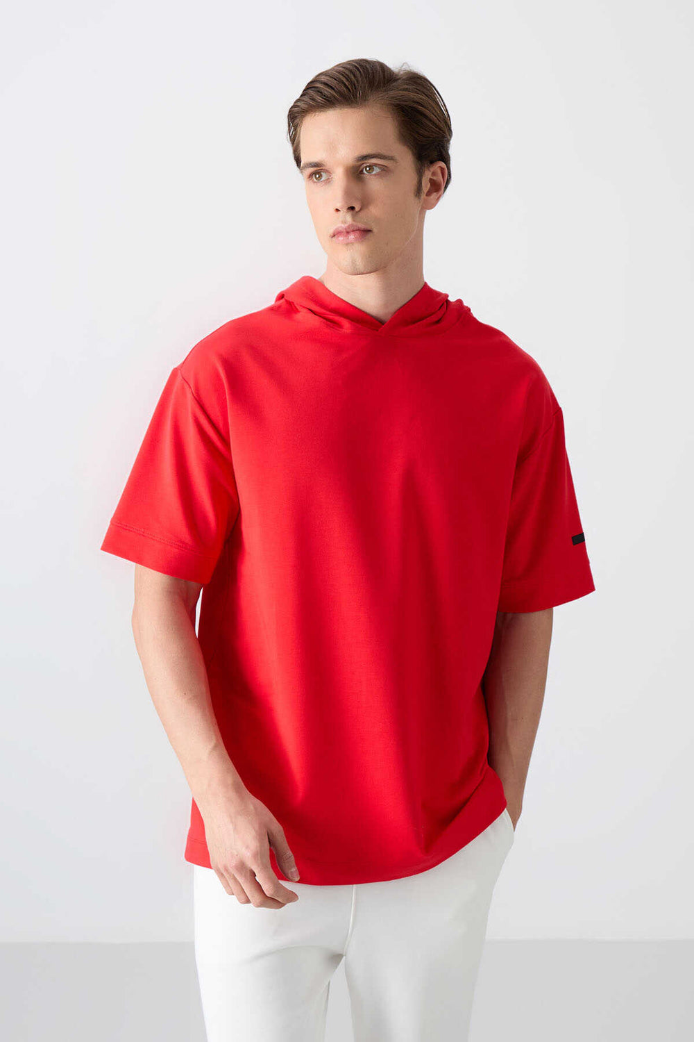 Tommylife Toptan Kapüşonlu Oversize Basic Erkek T-Shirt 88352 Fiesta