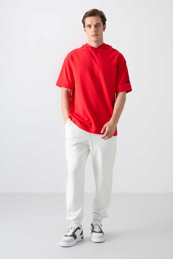 Tommylife Toptan Kapüşonlu Oversize Basic Erkek T-Shirt 88352 Fiesta