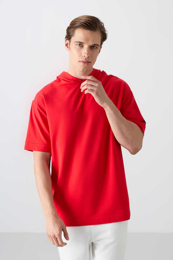 Tommylife Toptan Kapüşonlu Oversize Basic Erkek T-Shirt 88352 Fiesta